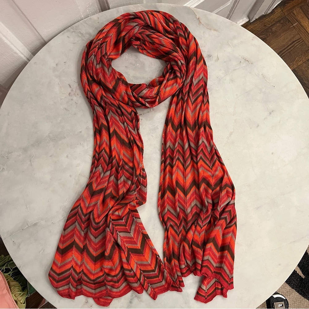 Orange brown scarf Missoni like pattern